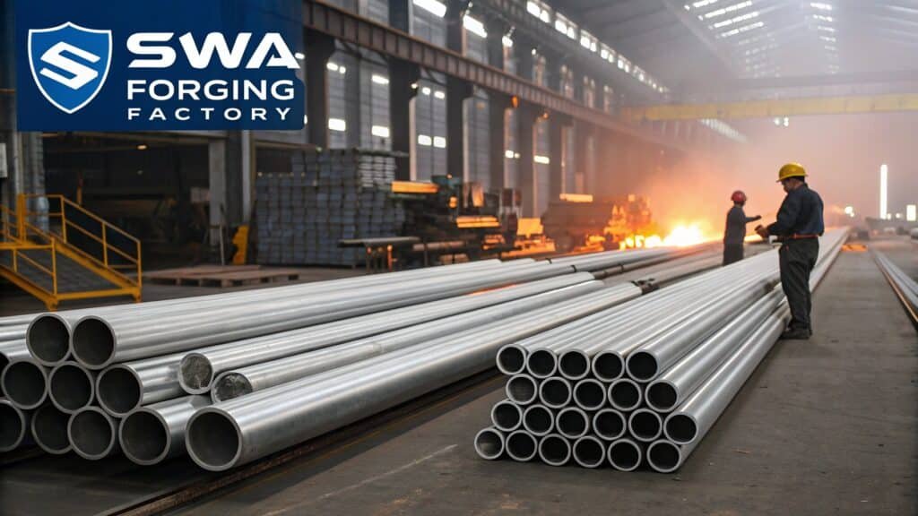 An image showing a stockpile of high-purity aluminum ingots at the SWA Forging facility.